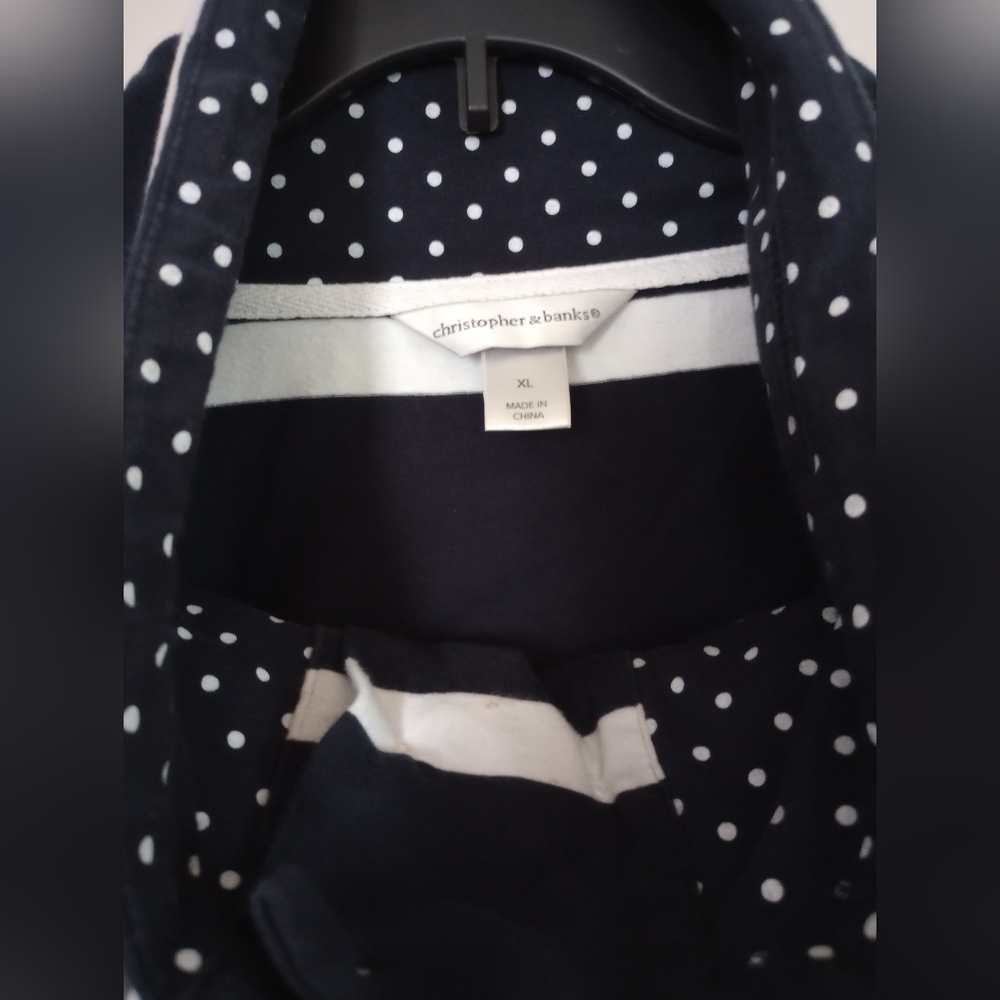 BLACK/WHITE STRIPED & DOTS PULLOVER SHIRT, 3/4 SLEEVE, BY CHRISTOPHER &BANKS, XL